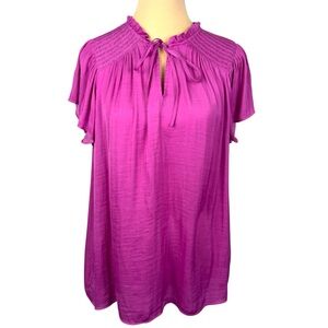 Maison D’Amelie Fuchsia Tie Neck Smocked Yoke Blouse Medium